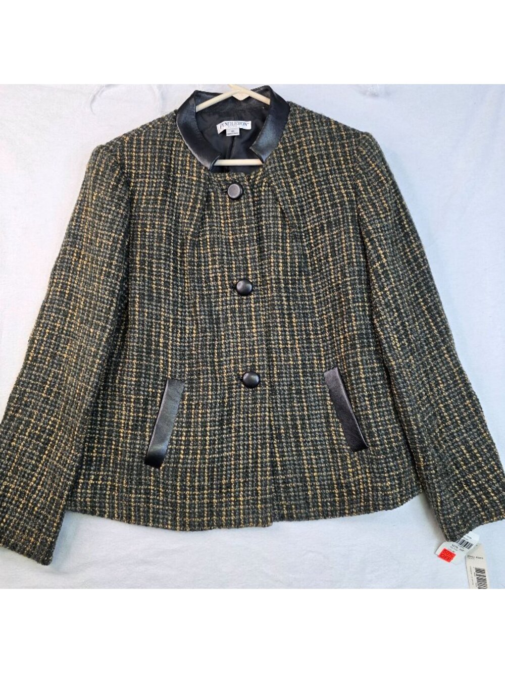 Vintage Pendleton Tweed Blazer Jacket 10 Black Gold Wool British Business Formal